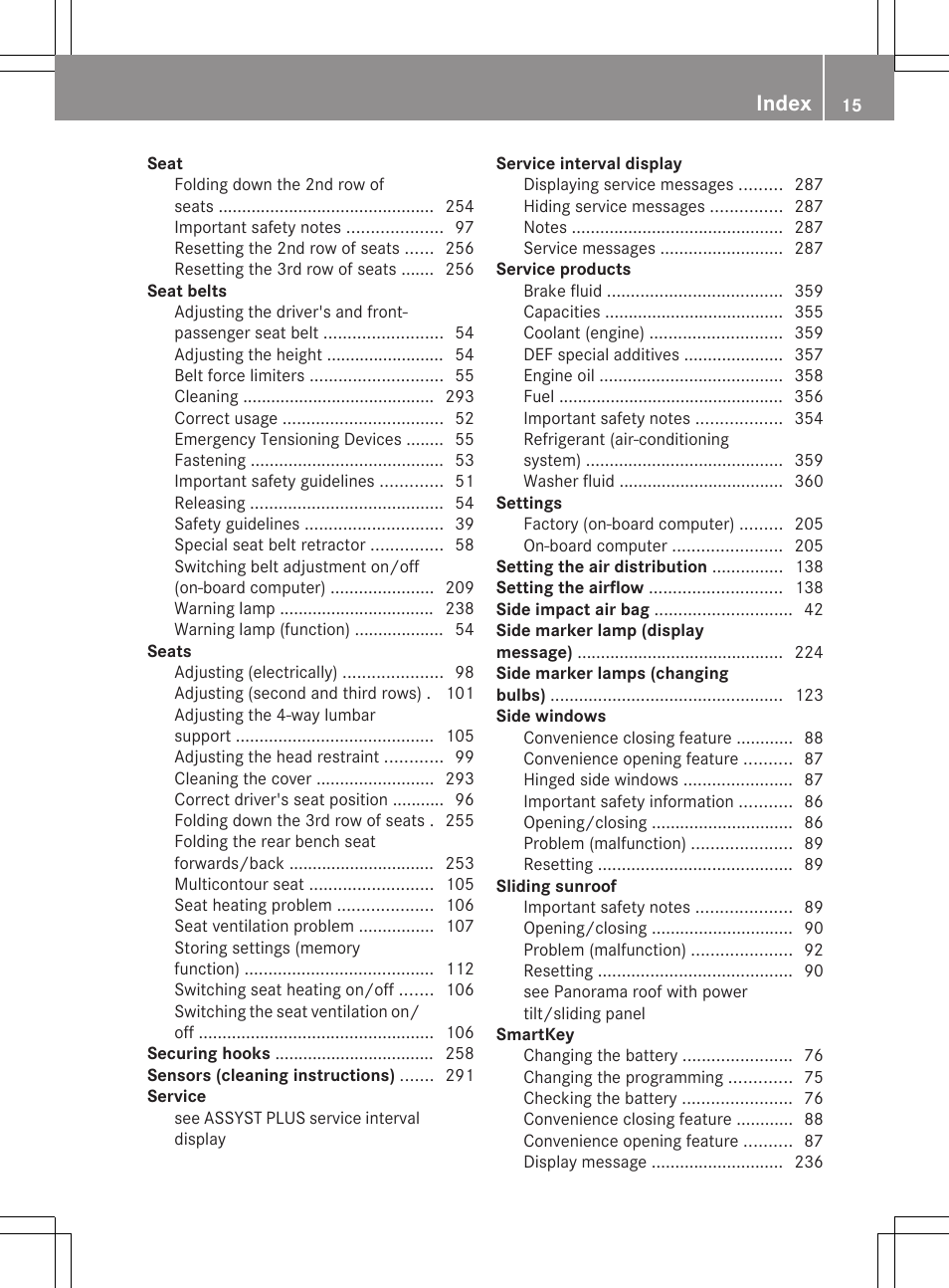 Index | Mercedes-Benz R-Class 2012 Owners Manual User Manual | Page 17 / 368