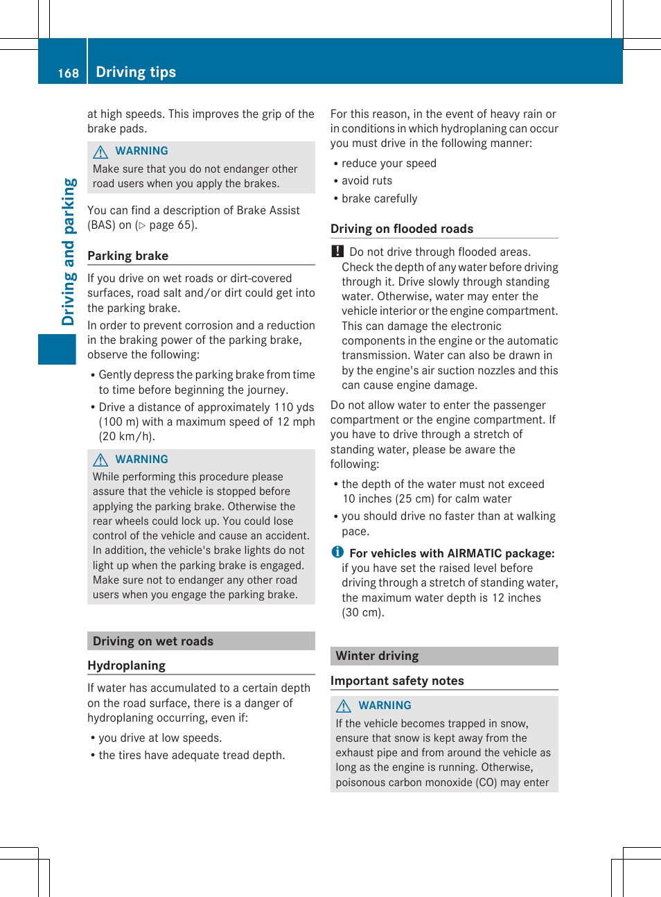 Driving on wet roads, Winter driving, Driving and parking | Driving tips | Mercedes-Benz R-Class 2012 Owners Manual User Manual | Page 170 / 368