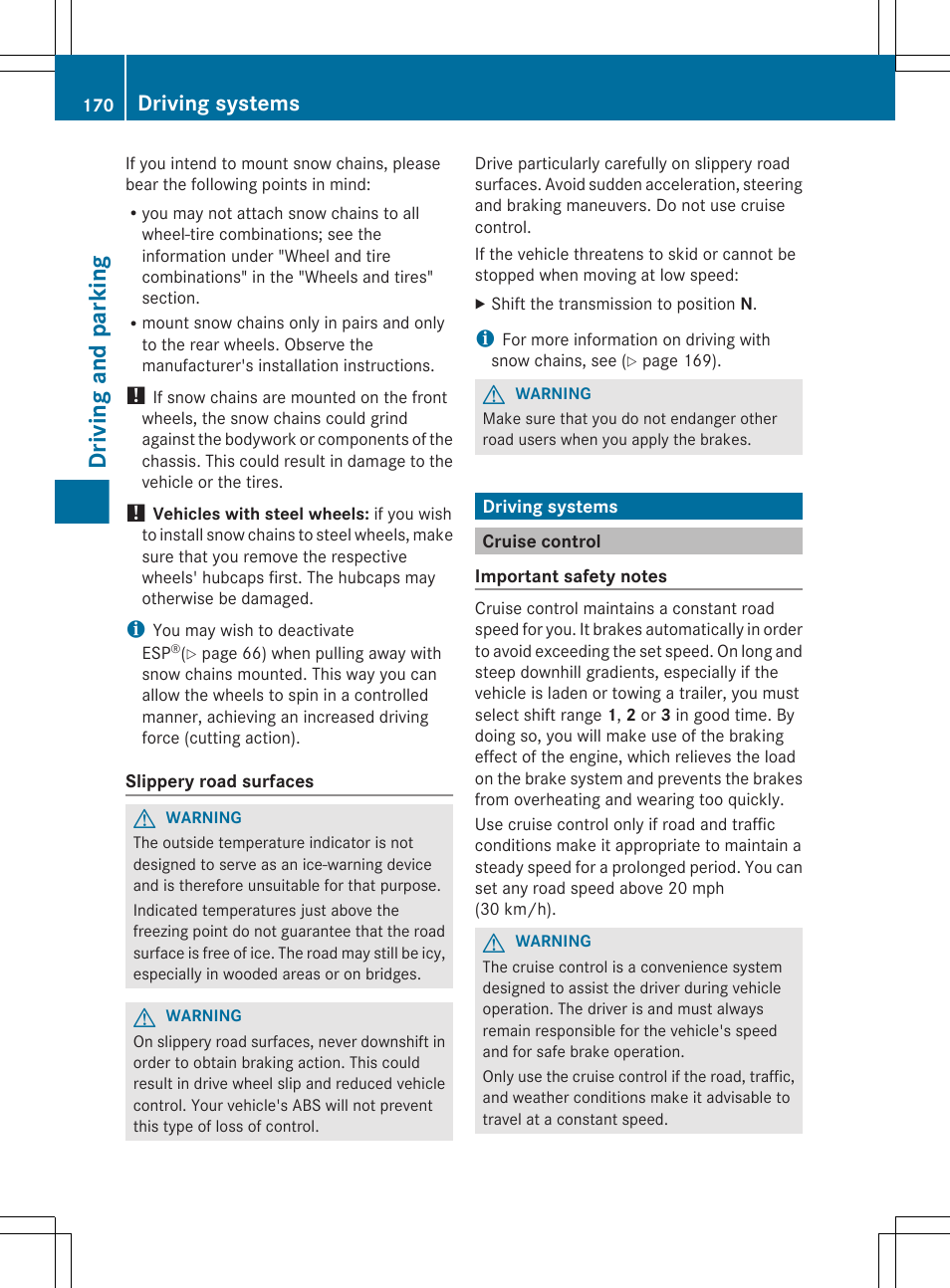 Driving systems, Cruise control, Driving and parking | Mercedes-Benz R-Class 2012 Owners Manual User Manual | Page 172 / 368