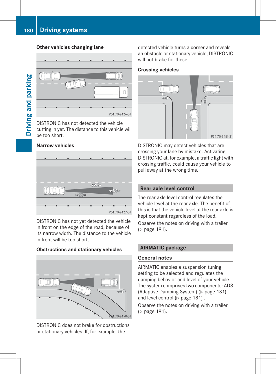 Rear axle level control, Airmatic package, Driving and parking | Driving systems | Mercedes-Benz R-Class 2012 Owners Manual User Manual | Page 182 / 368