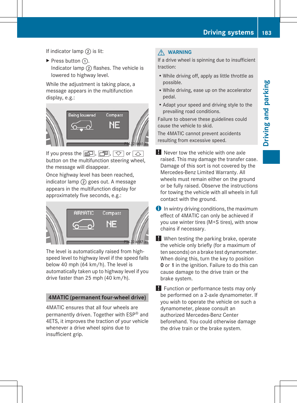 4matic (permanent four-wheel drive), Driving and parking, Driving systems | Mercedes-Benz R-Class 2012 Owners Manual User Manual | Page 185 / 368