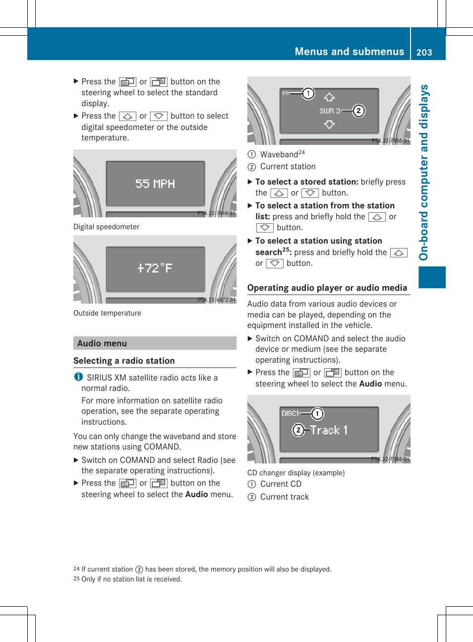 Audio menu, Menu, On-board computer and displays | Menus and submenus | Mercedes-Benz R-Class 2012 Owners Manual User Manual | Page 205 / 368