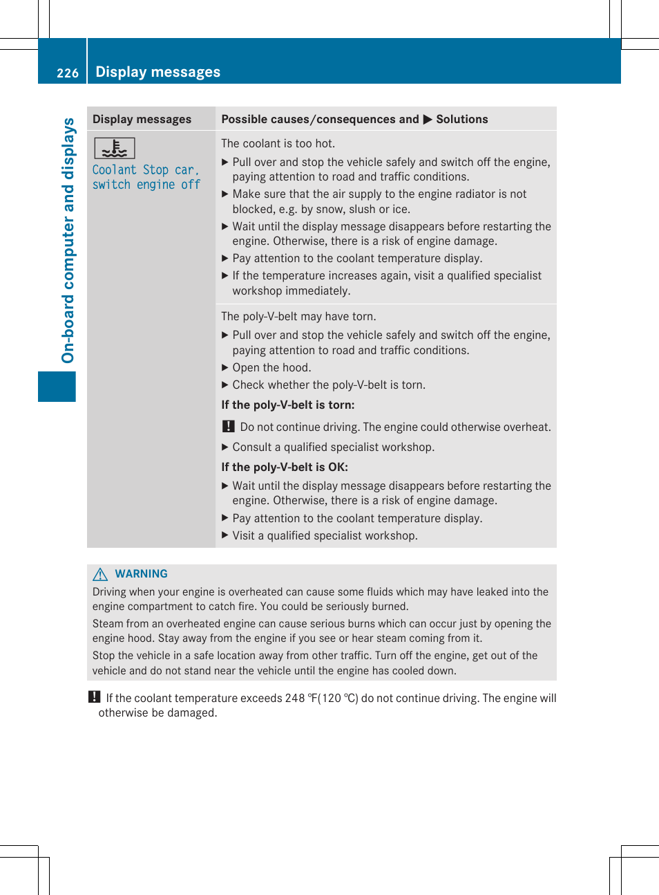 On-board computer and displays, Display messages | Mercedes-Benz R-Class 2012 Owners Manual User Manual | Page 228 / 368