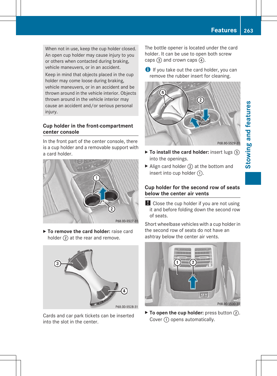 Stowing and features, Features | Mercedes-Benz R-Class 2012 Owners Manual User Manual | Page 265 / 368