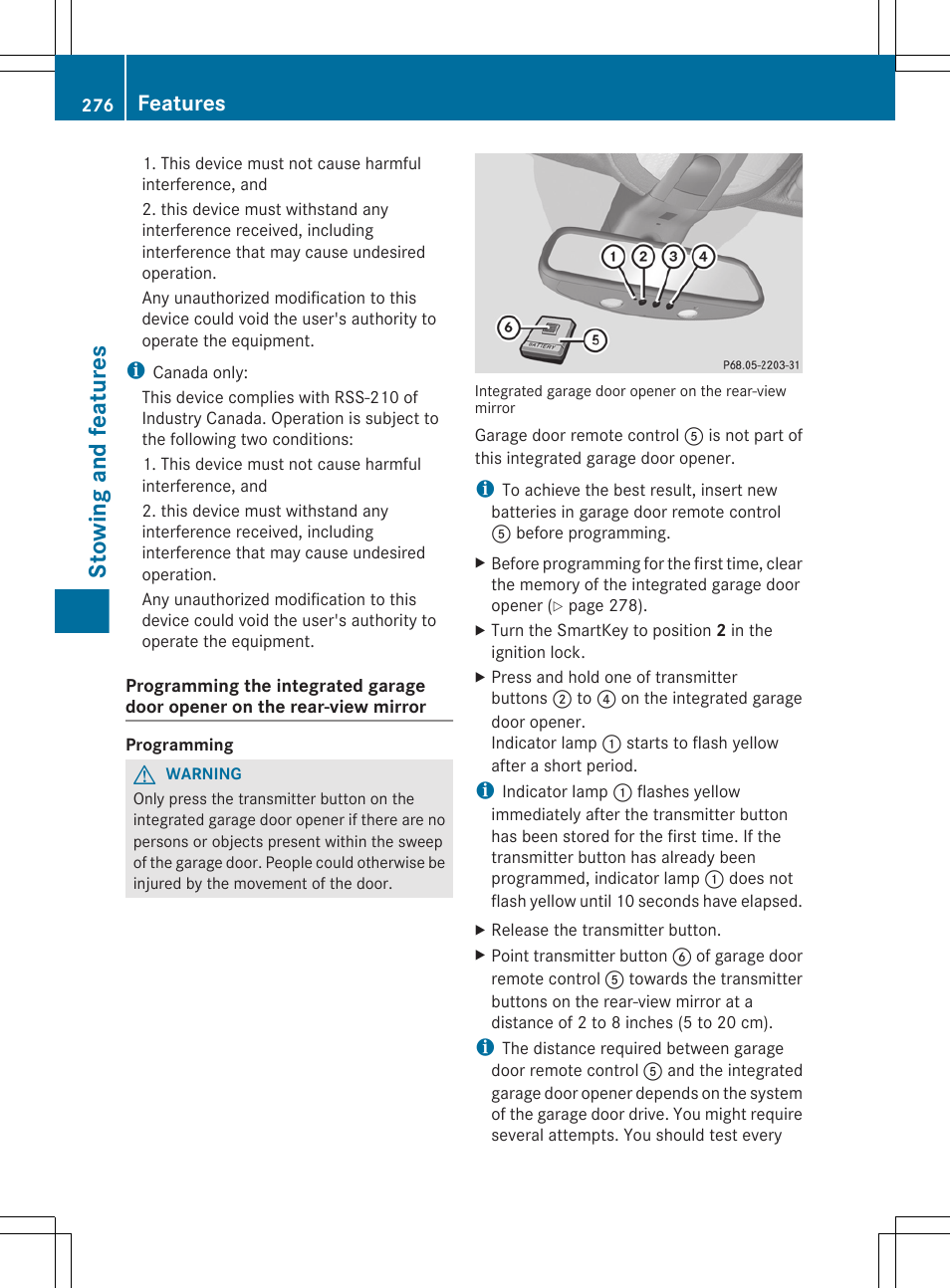 Stowing and features, Features | Mercedes-Benz R-Class 2012 Owners Manual User Manual | Page 278 / 368