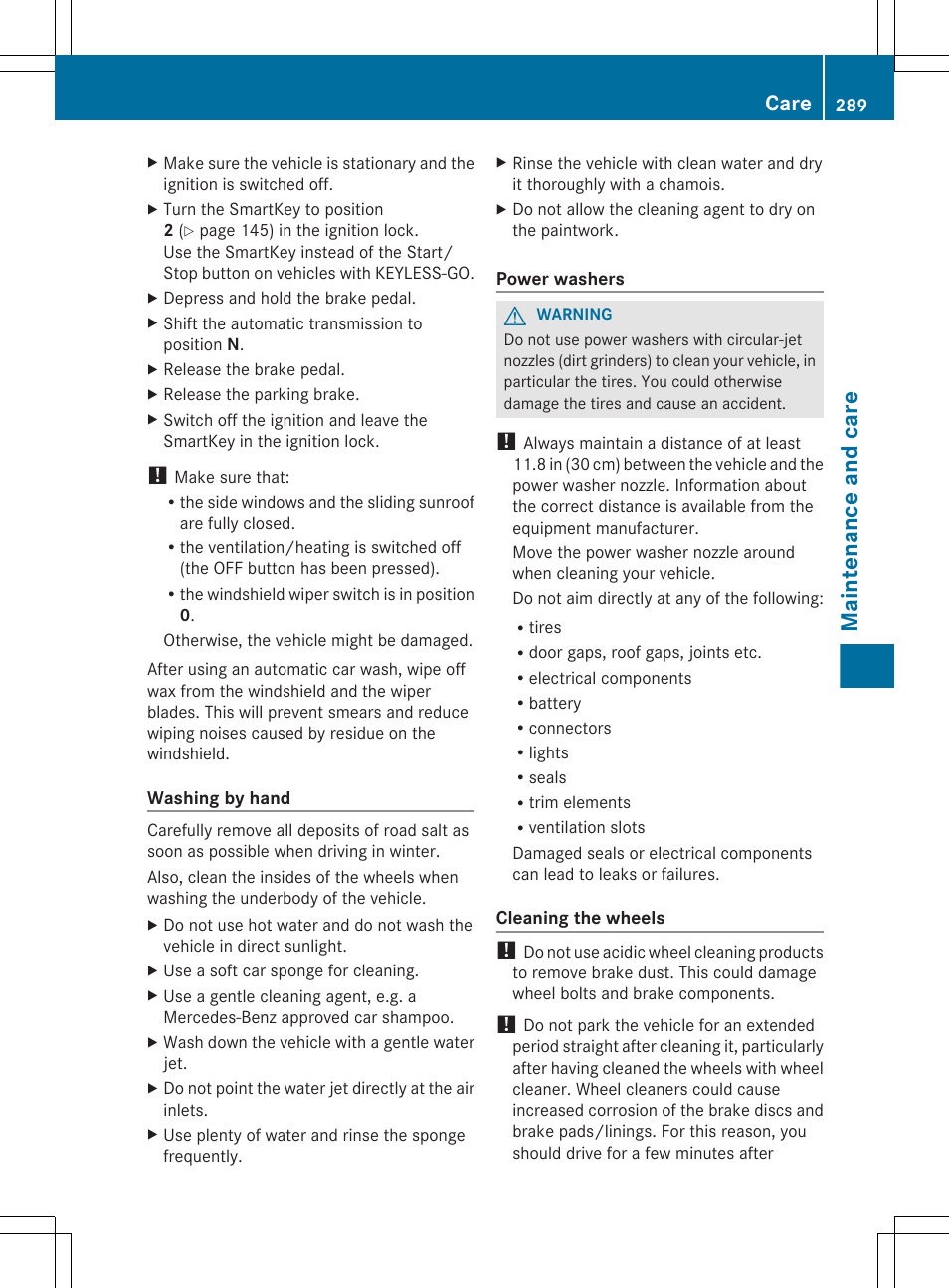 Maintenance and care, Care | Mercedes-Benz R-Class 2012 Owners Manual User Manual | Page 291 / 368