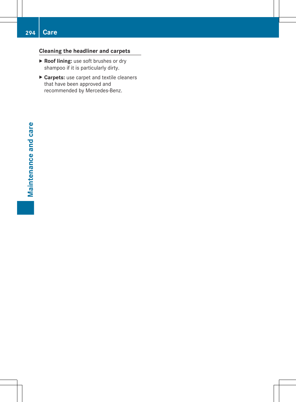 Maintenance and care, Care | Mercedes-Benz R-Class 2012 Owners Manual User Manual | Page 296 / 368
