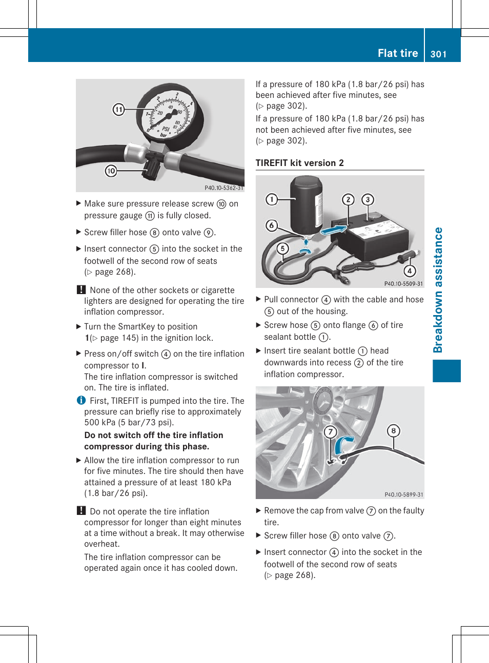 Breakdown assistance, Flat tire | Mercedes-Benz R-Class 2012 Owners Manual User Manual | Page 303 / 368