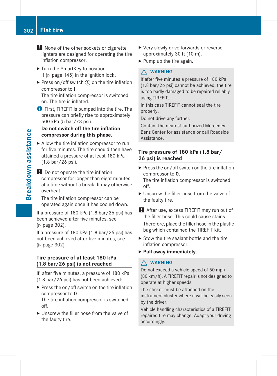 Breakdown assistance, Flat tire | Mercedes-Benz R-Class 2012 Owners Manual User Manual | Page 304 / 368