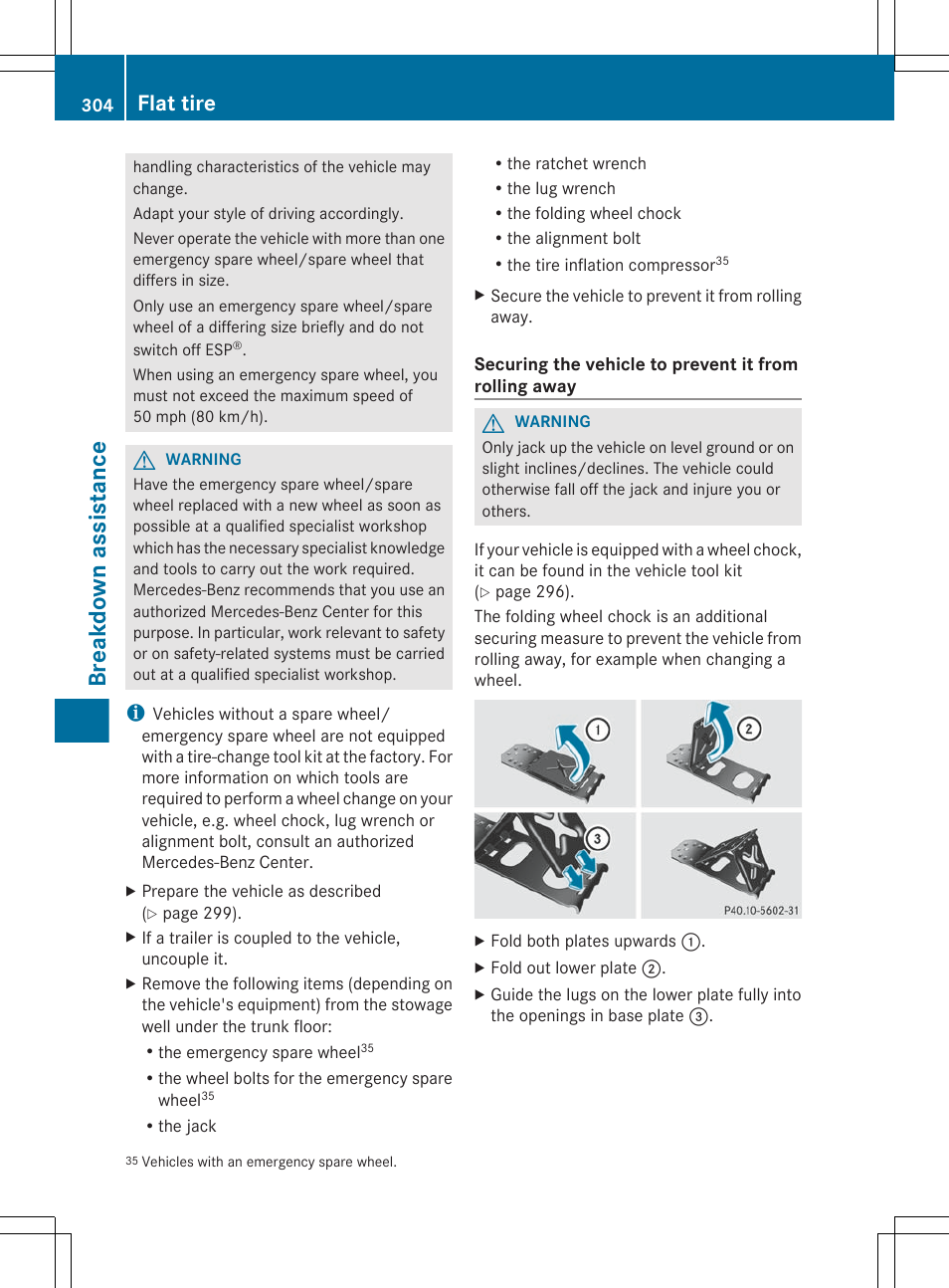 Breakdown assistance, Flat tire | Mercedes-Benz R-Class 2012 Owners Manual User Manual | Page 306 / 368