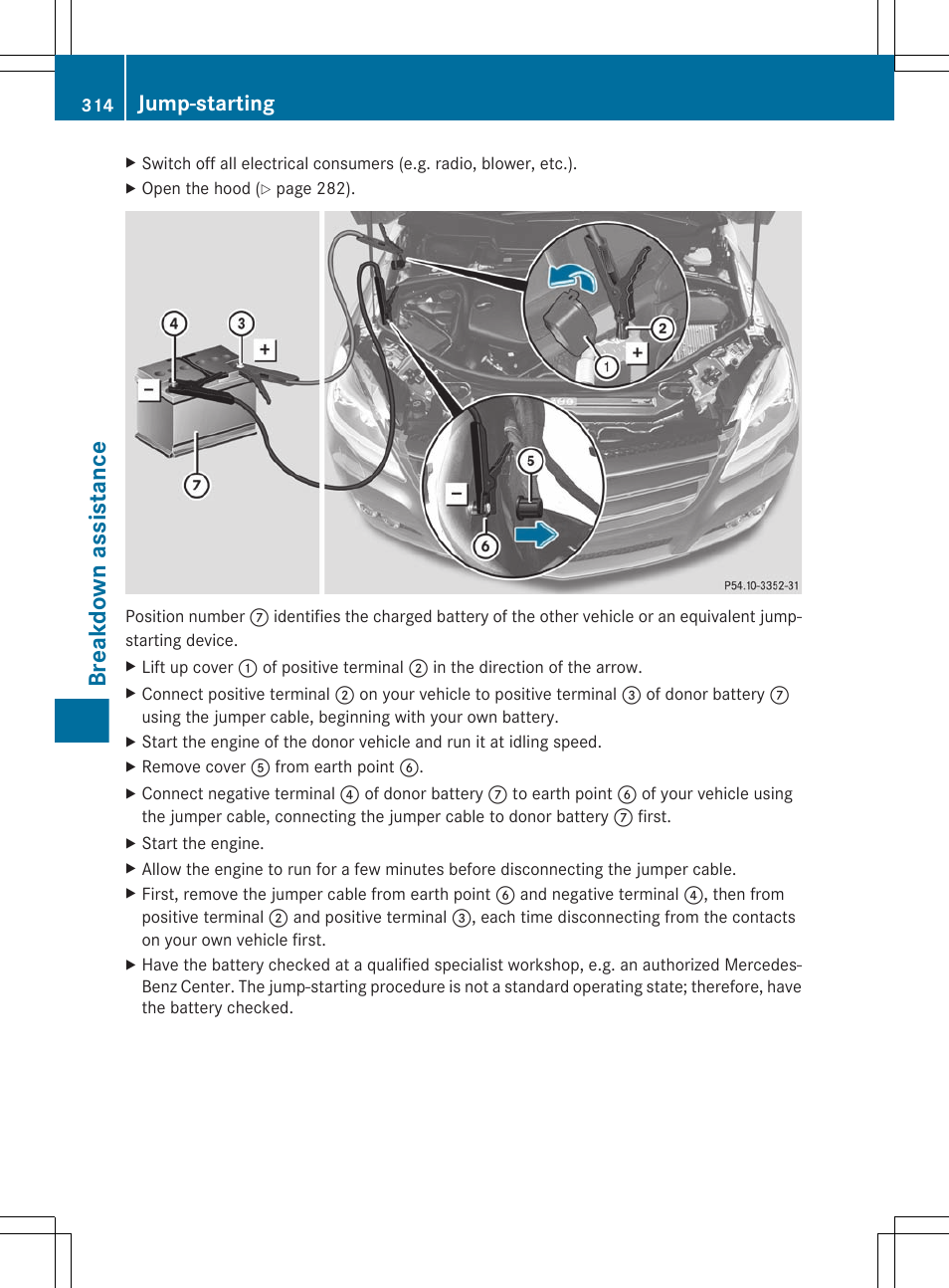 Breakdown assistance, Jump-starting | Mercedes-Benz R-Class 2012 Owners Manual User Manual | Page 316 / 368