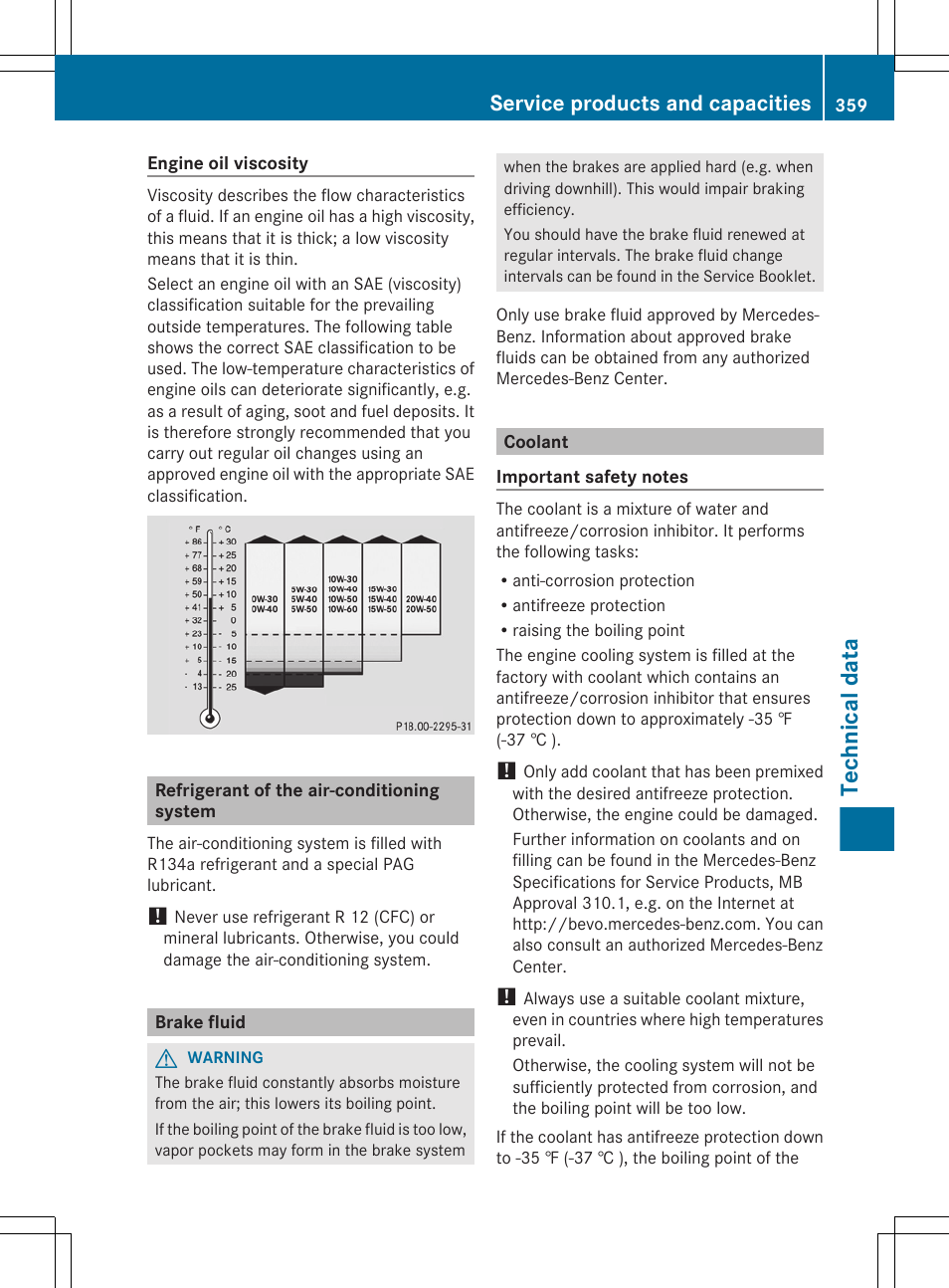 Refrigerant of the air-conditioning system, Brake fluid, Coolant | Technical data, Service products and capacities | Mercedes-Benz R-Class 2012 Owners Manual User Manual | Page 361 / 368