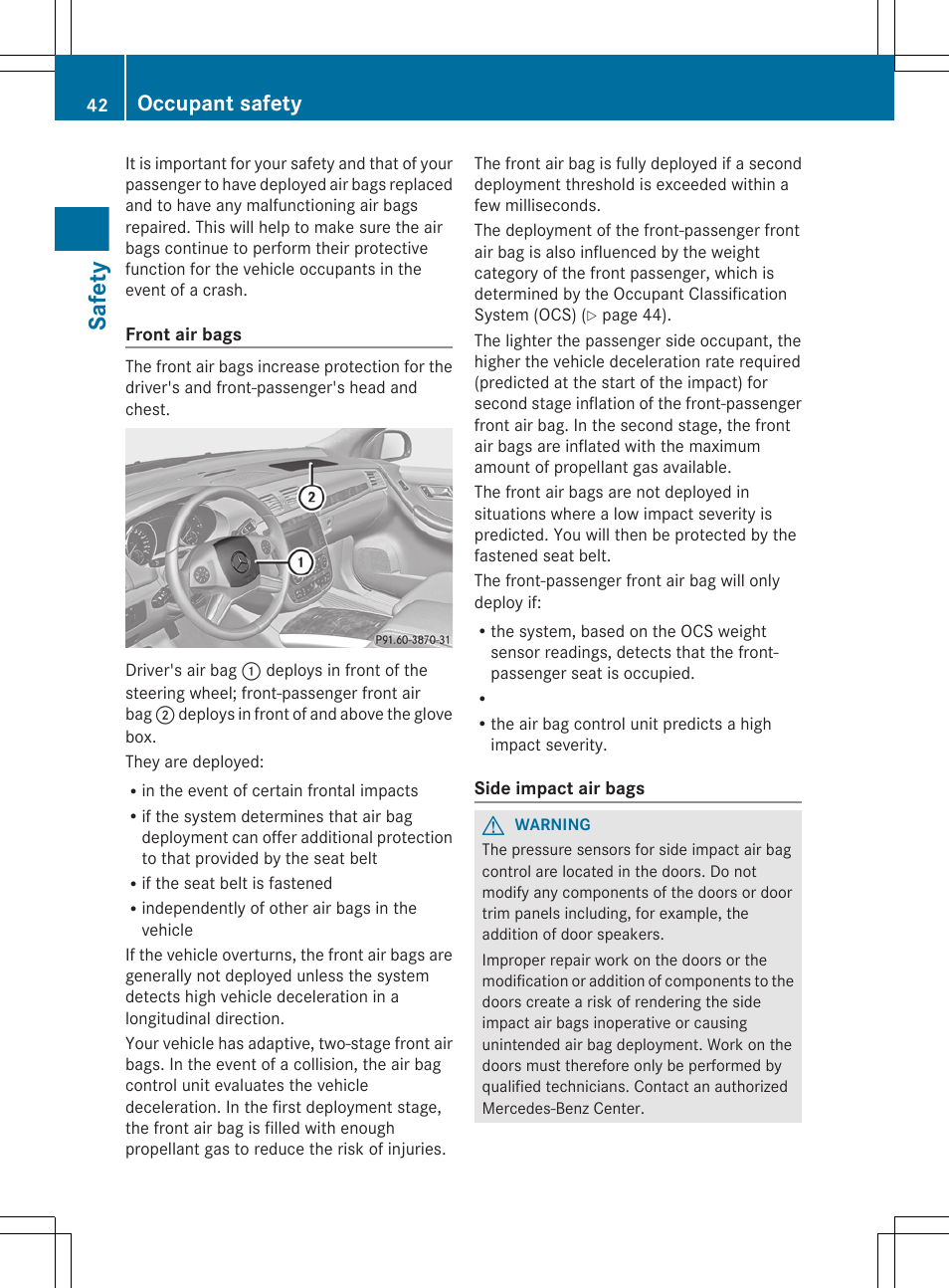 Safety, Occupant safety | Mercedes-Benz R-Class 2012 Owners Manual User Manual | Page 44 / 368