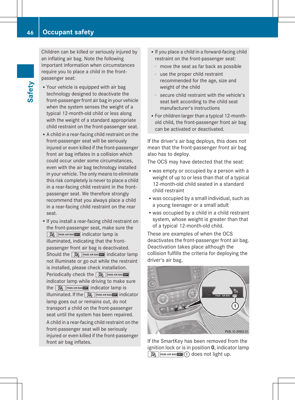 Safety, Occupant safety | Mercedes-Benz R-Class 2012 Owners Manual User Manual | Page 48 / 368