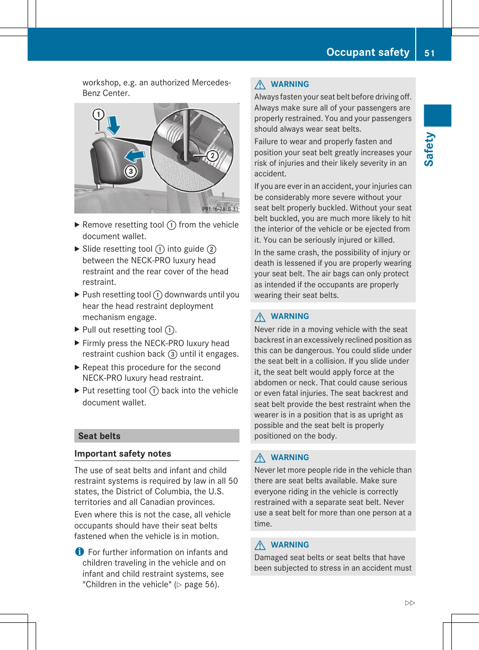Seat belts, Safety, Occupant safety | Mercedes-Benz R-Class 2012 Owners Manual User Manual | Page 53 / 368
