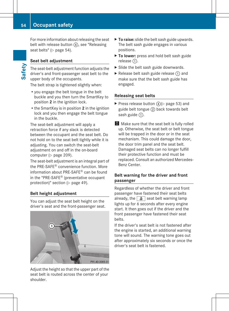 Appropriate height, Safety, Occupant safety | Mercedes-Benz R-Class 2012 Owners Manual User Manual | Page 56 / 368
