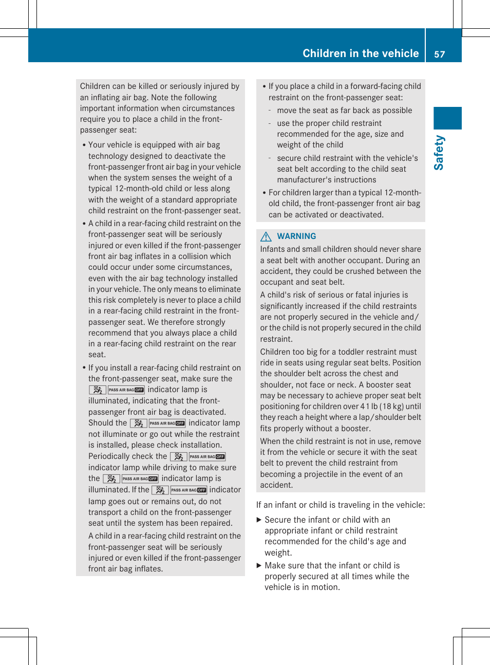 Safety, Children in the vehicle | Mercedes-Benz R-Class 2012 Owners Manual User Manual | Page 59 / 368