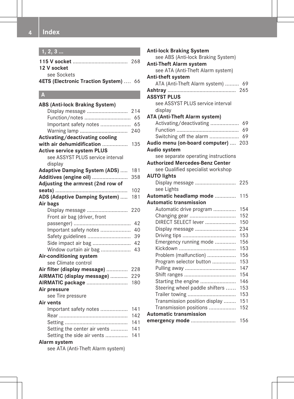 Index | Mercedes-Benz R-Class 2012 Owners Manual User Manual | Page 6 / 368