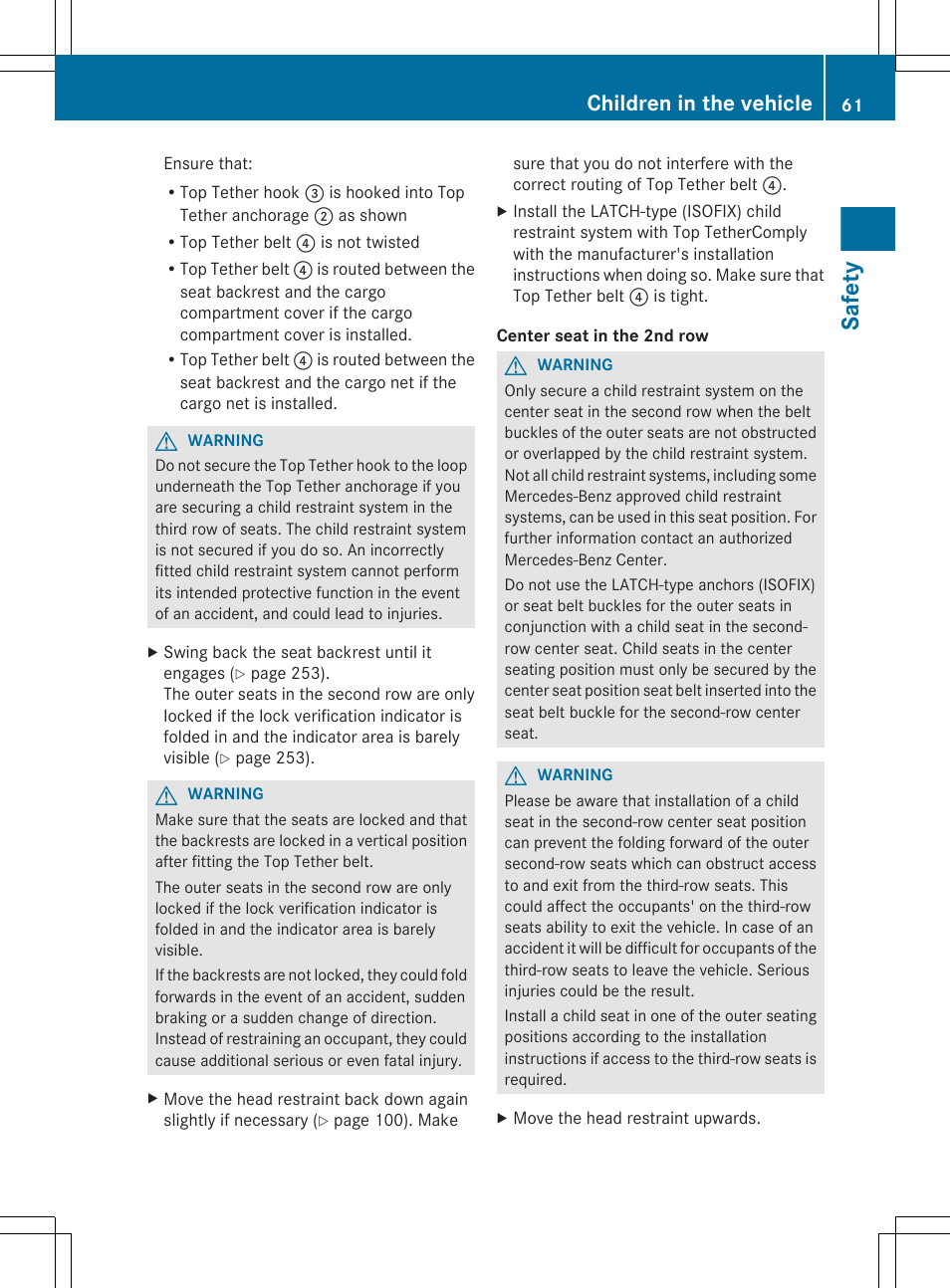 Safety, Children in the vehicle | Mercedes-Benz R-Class 2012 Owners Manual User Manual | Page 63 / 368