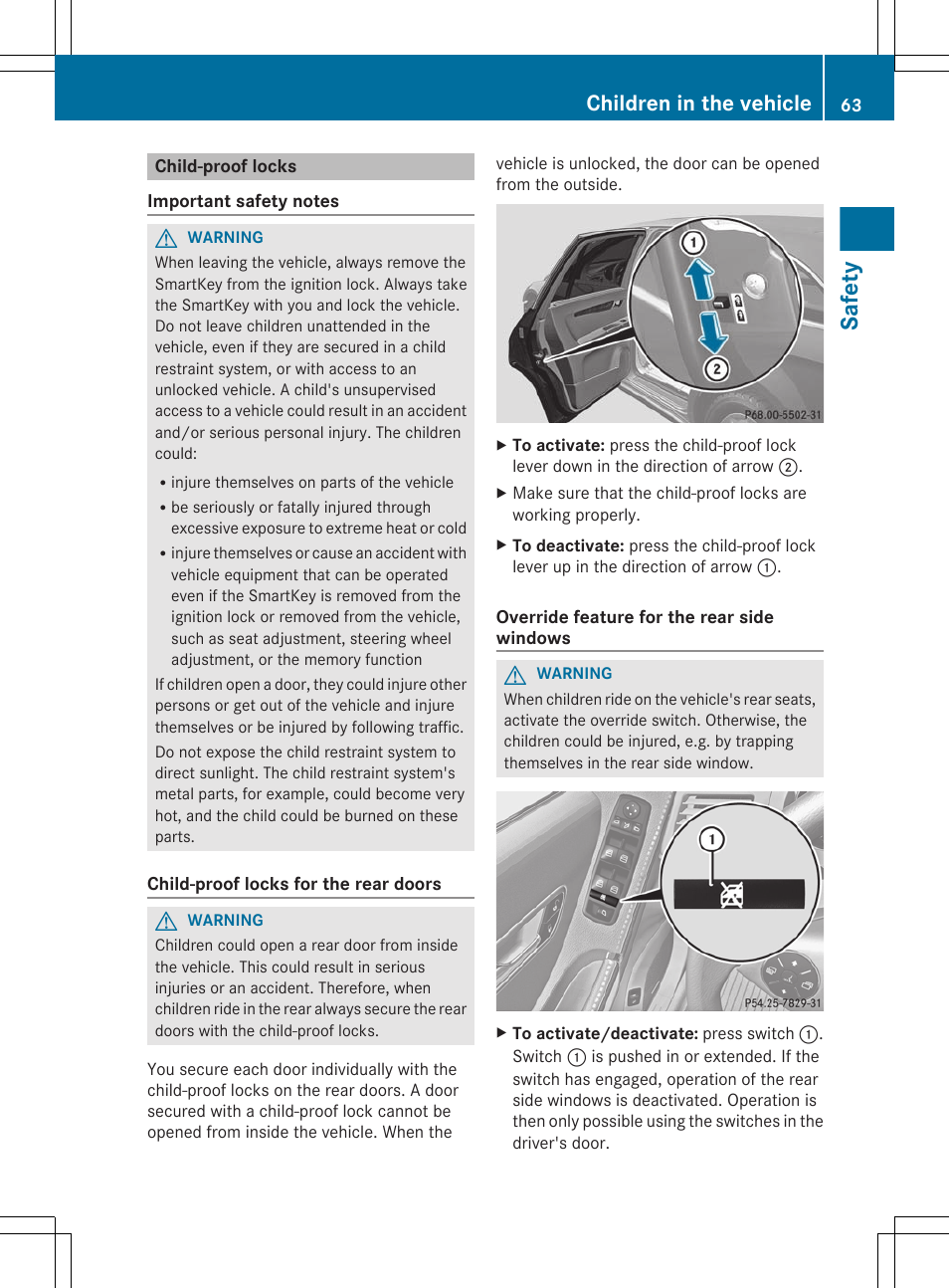 Child-proof locks, Safety, Children in the vehicle | Mercedes-Benz R-Class 2012 Owners Manual User Manual | Page 65 / 368