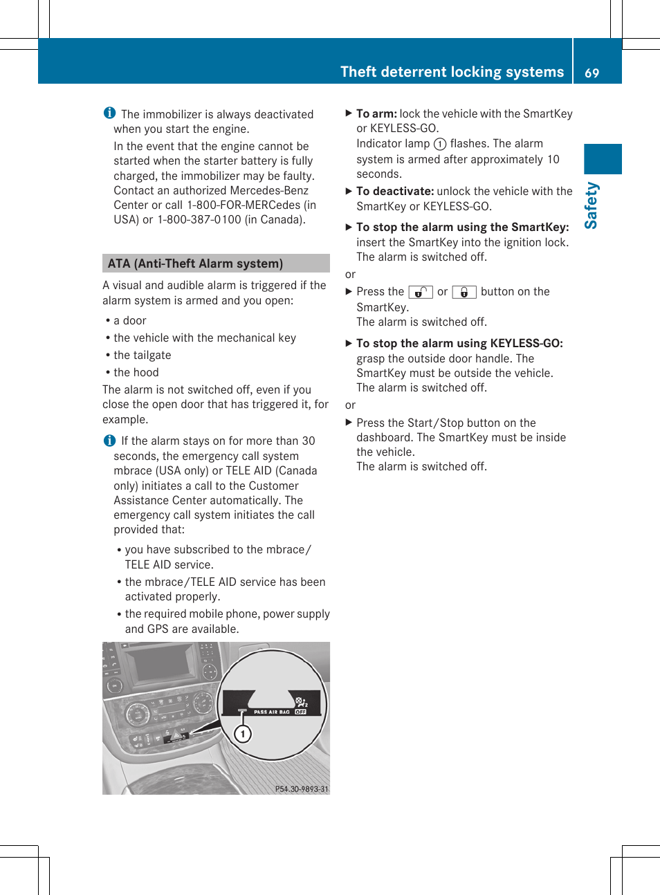 Ata (anti-theft alarm system), Safety, Theft deterrent locking systems | Mercedes-Benz R-Class 2012 Owners Manual User Manual | Page 71 / 368
