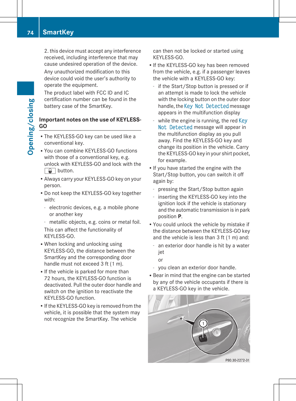 Opening/closing, Smartkey | Mercedes-Benz R-Class 2012 Owners Manual User Manual | Page 76 / 368
