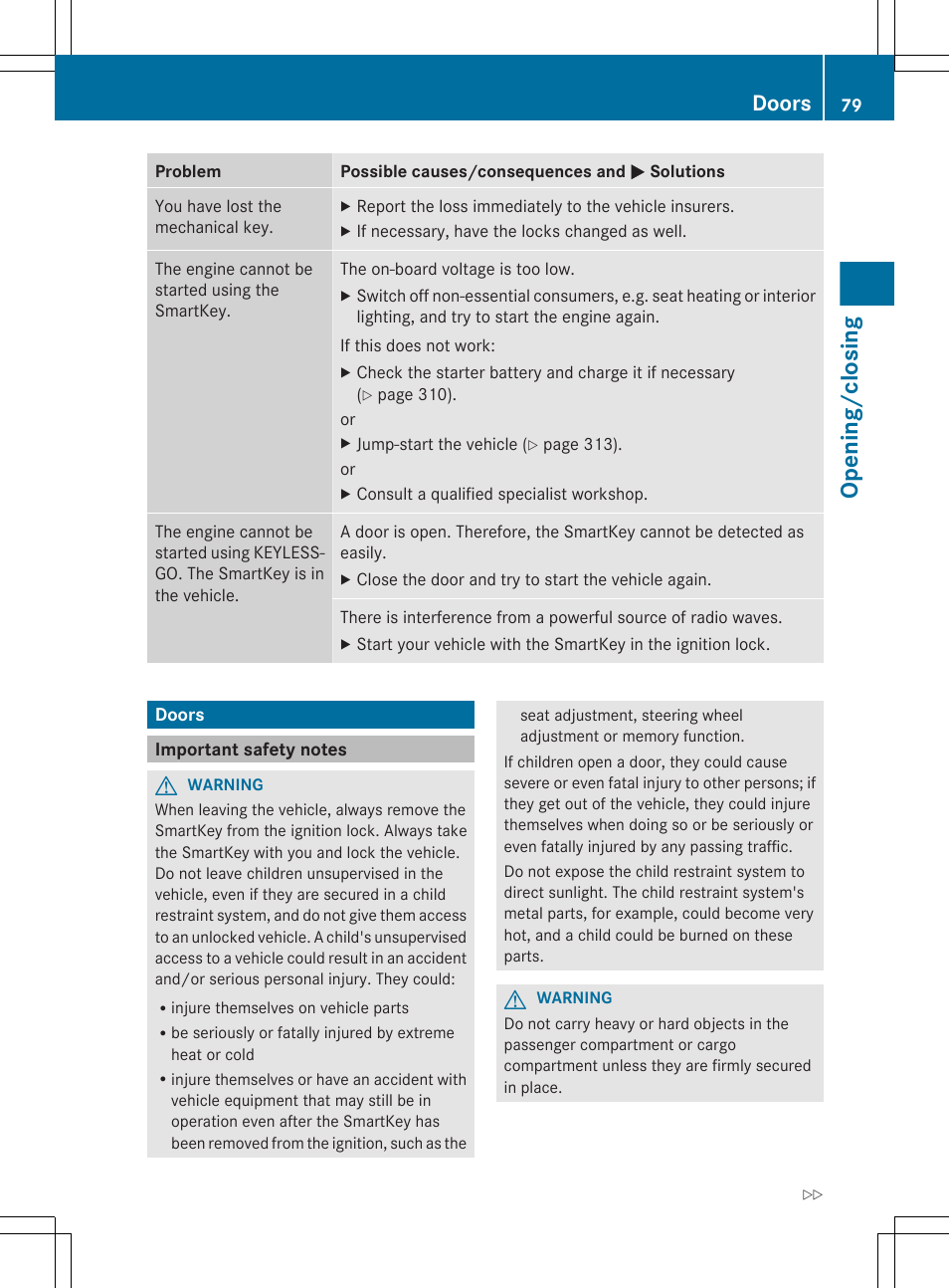 Doors, Important safety notes, Opening/closing | Mercedes-Benz R-Class 2012 Owners Manual User Manual | Page 81 / 368