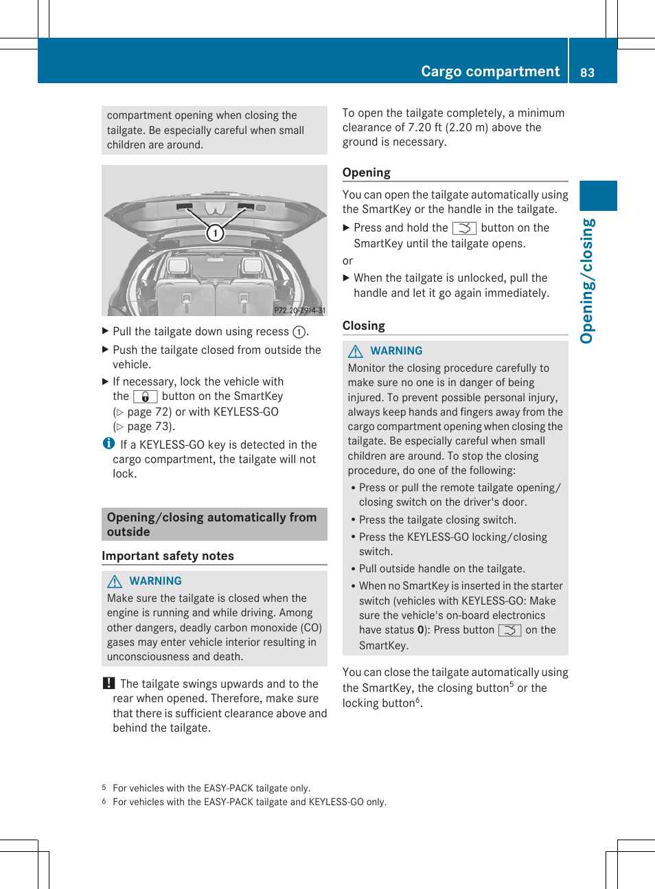 Opening/closing automatically from outside, Opening/closing, Cargo compartment | Mercedes-Benz R-Class 2012 Owners Manual User Manual | Page 85 / 368