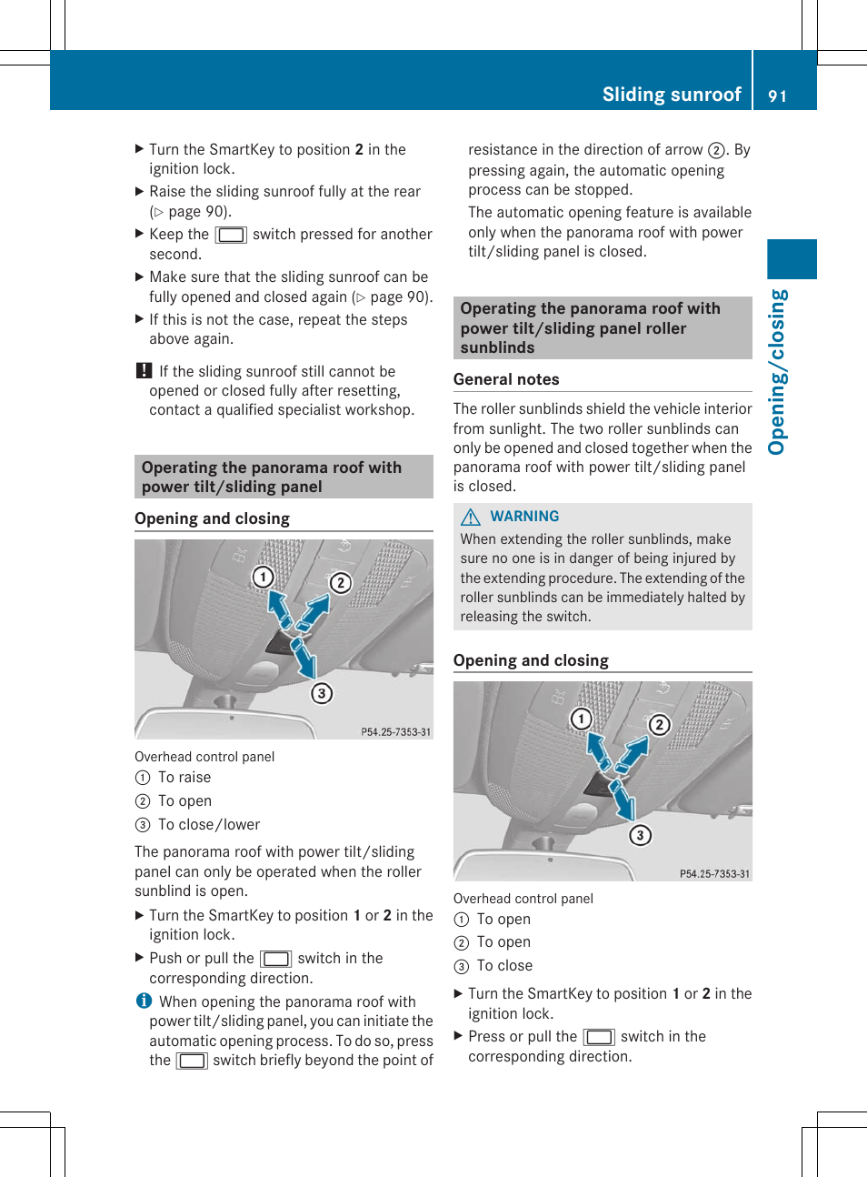 Opening/closing, Sliding sunroof | Mercedes-Benz R-Class 2012 Owners Manual User Manual | Page 93 / 368