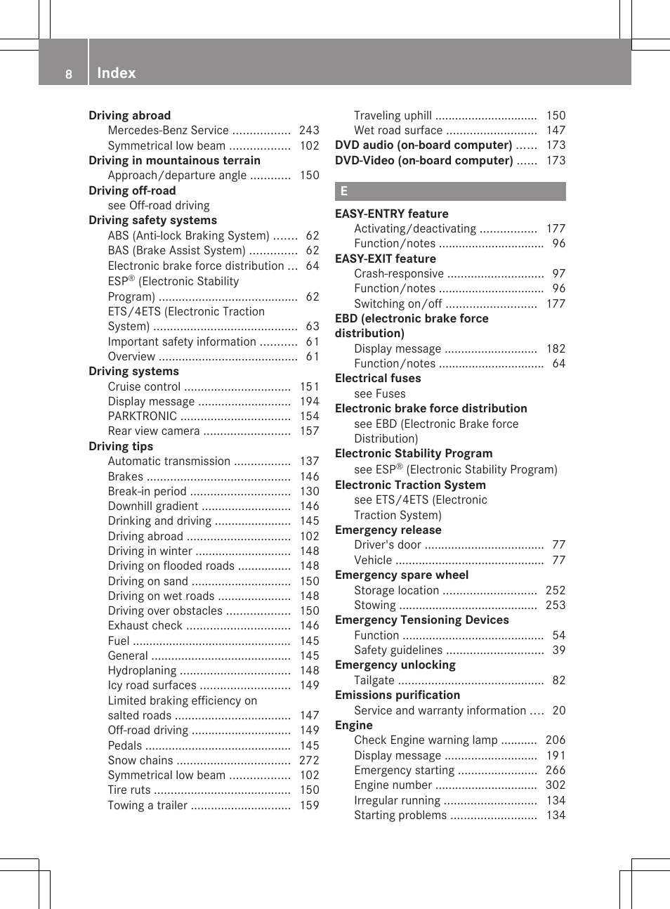 Index | Mercedes-Benz GLK-Class 2012 Owners Manual User Manual | Page 10 / 316