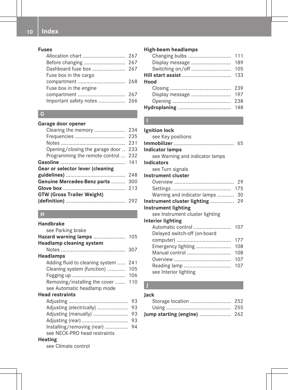 Index | Mercedes-Benz GLK-Class 2012 Owners Manual User Manual | Page 12 / 316