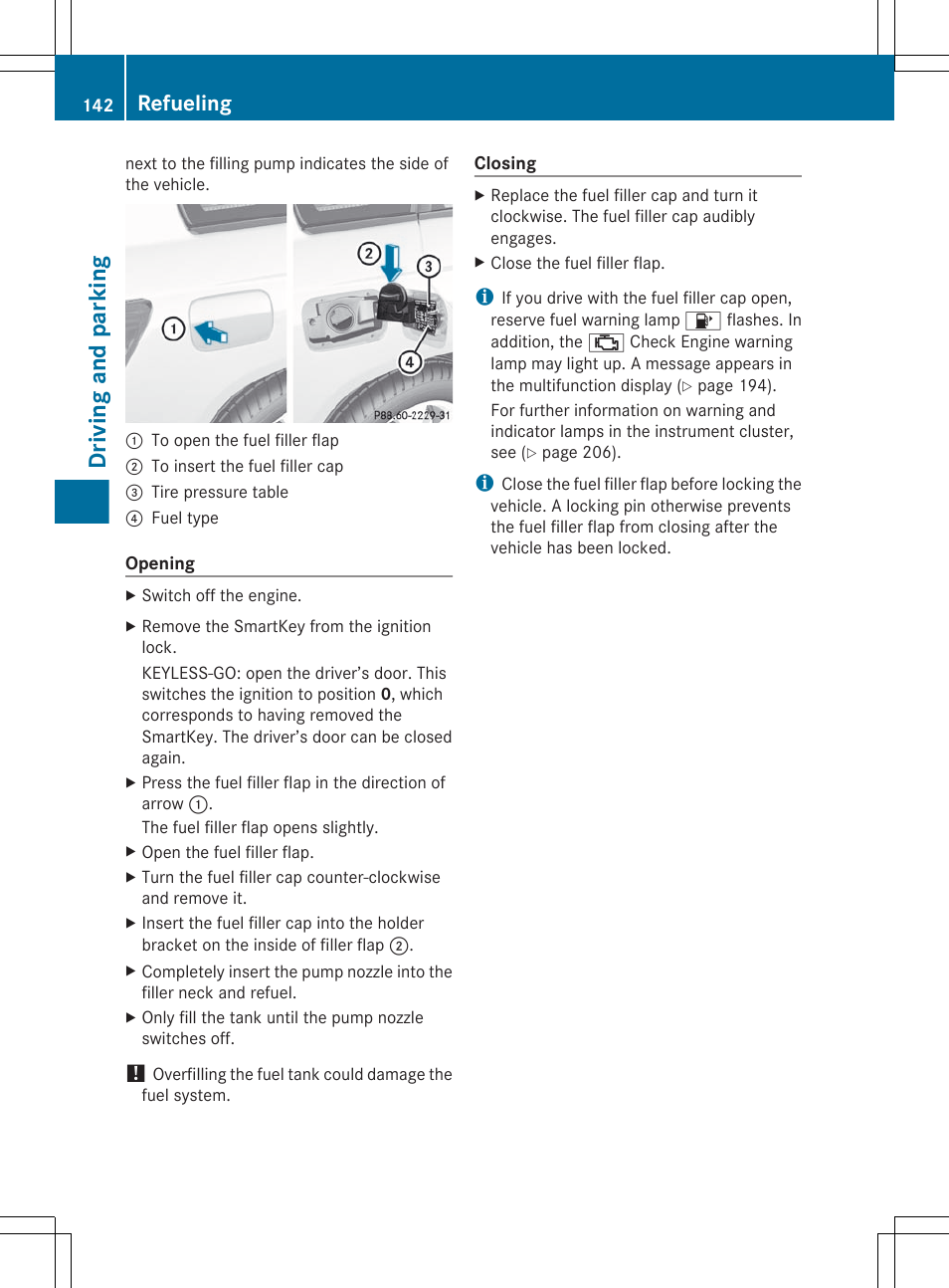 Driving and parking, Refueling | Mercedes-Benz GLK-Class 2012 Owners Manual User Manual | Page 144 / 316