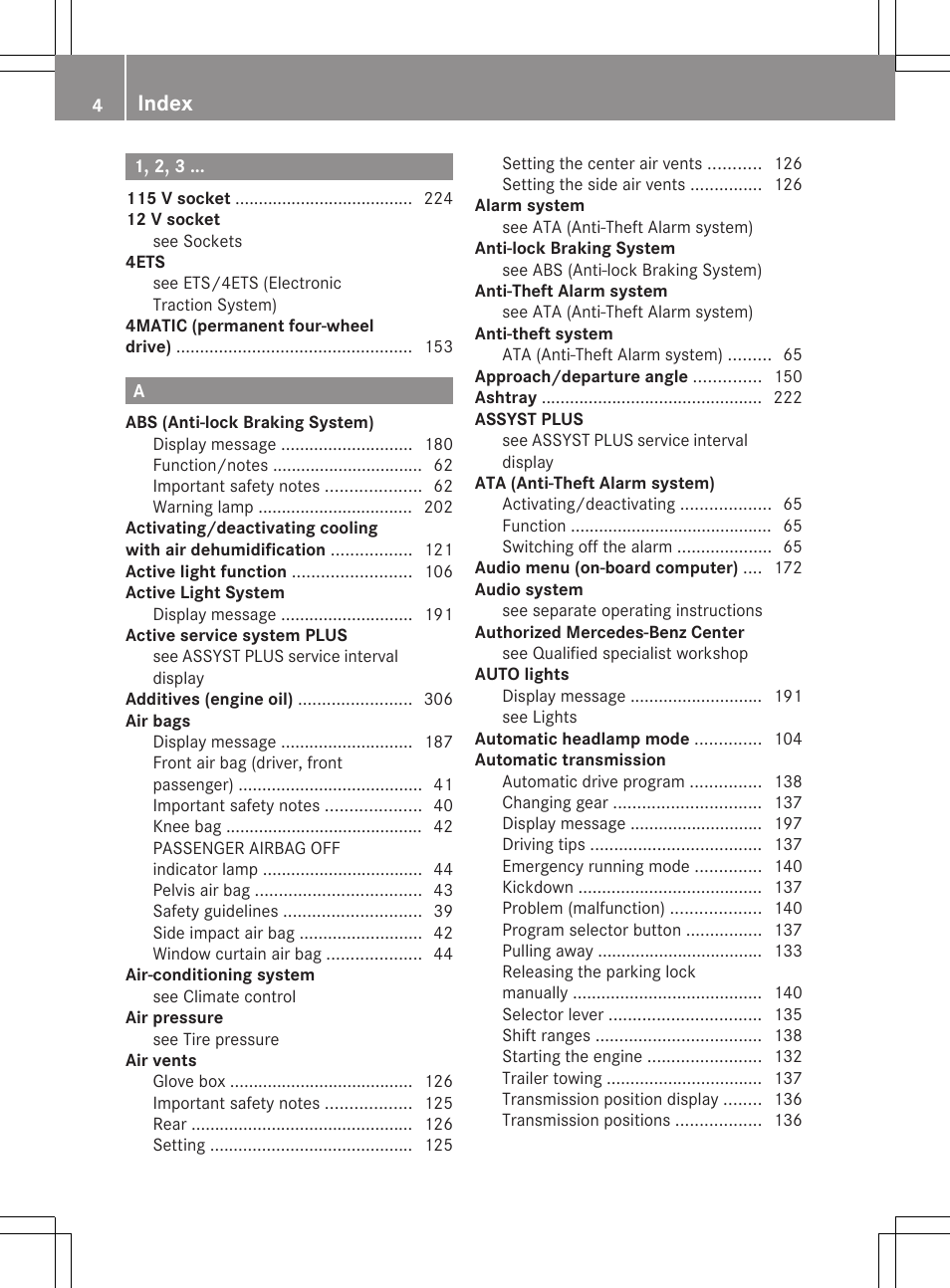 Index | Mercedes-Benz GLK-Class 2012 Owners Manual User Manual | Page 6 / 316
