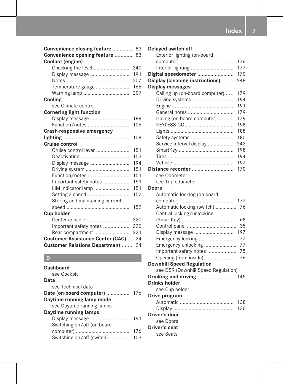 Index | Mercedes-Benz GLK-Class 2012 Owners Manual User Manual | Page 9 / 316