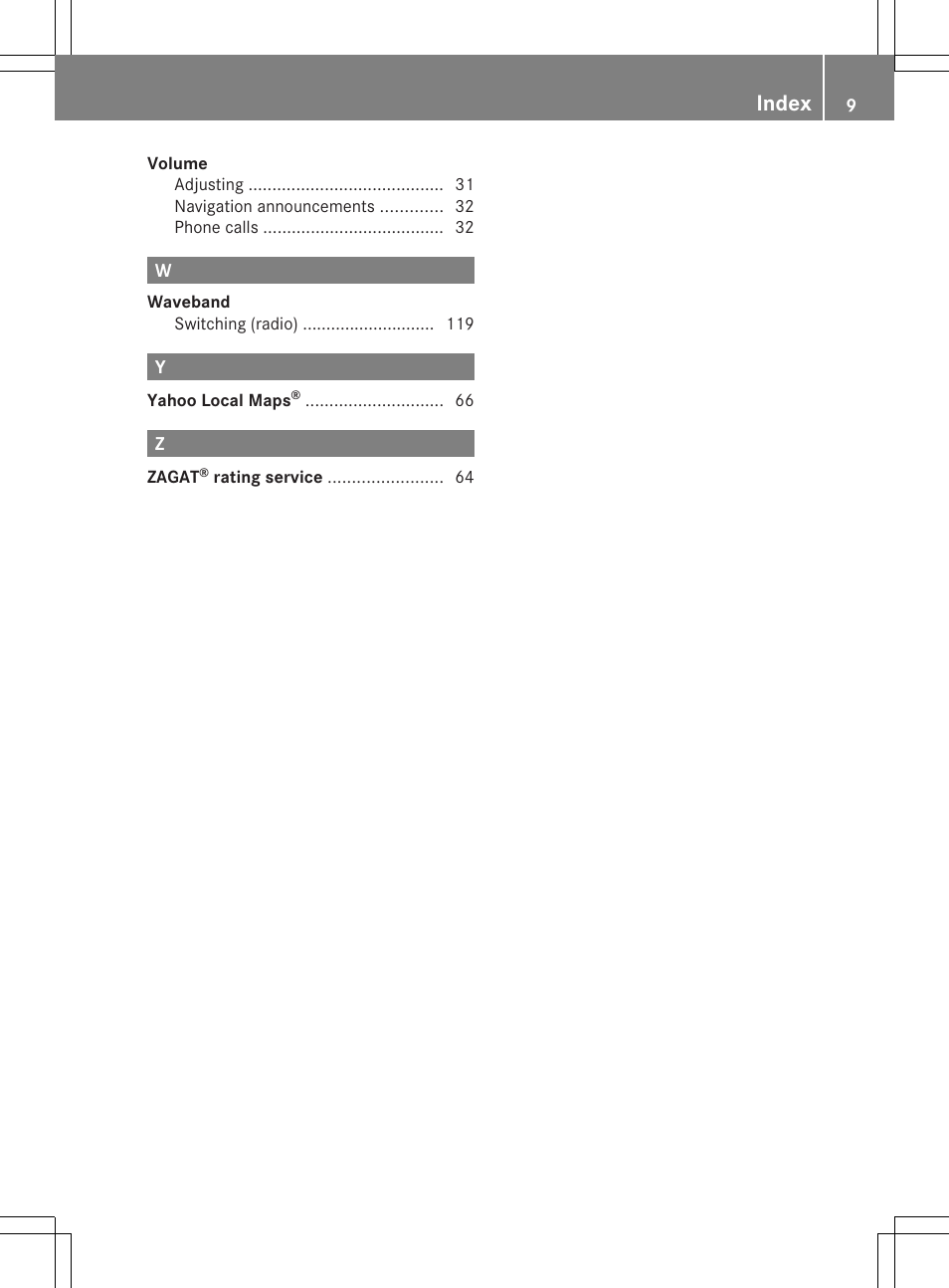 Index | Mercedes-Benz GLK-Class 2012 COMAND Manual User Manual | Page 11 / 182
