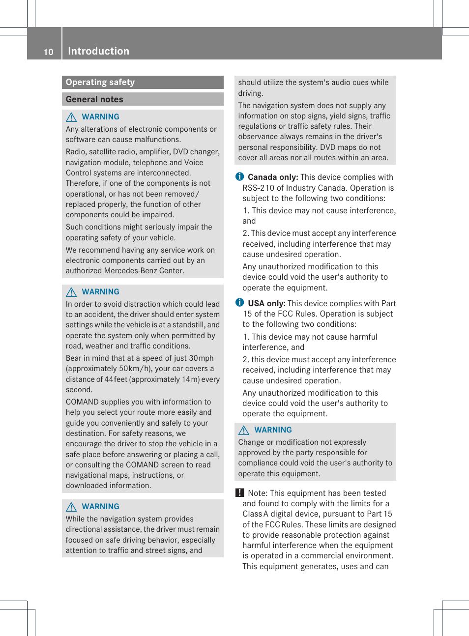 Introduction | Mercedes-Benz GLK-Class 2012 COMAND Manual User Manual | Page 12 / 182