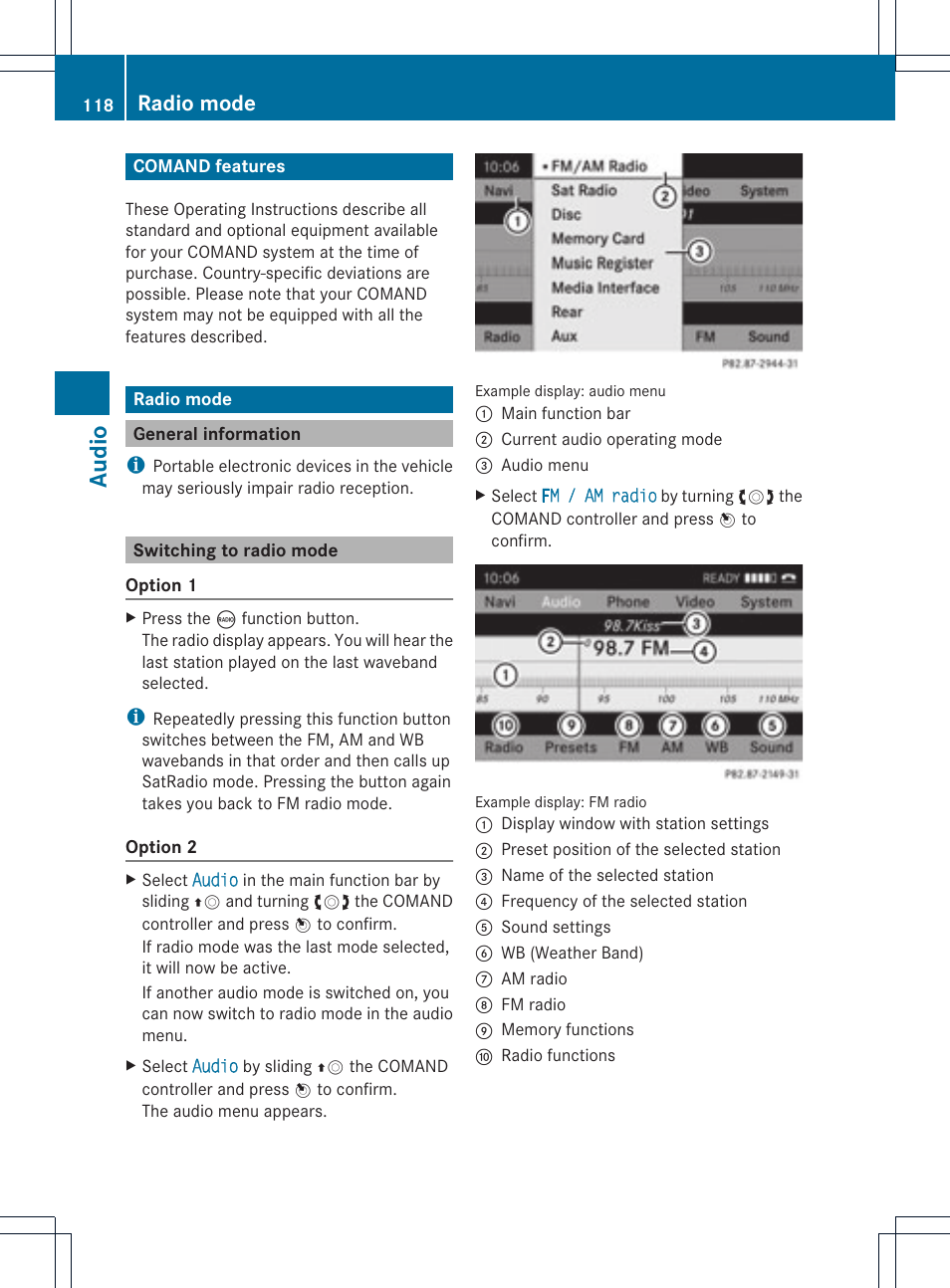 Audio, Radio mode | Mercedes-Benz GLK-Class 2012 COMAND Manual User Manual | Page 120 / 182