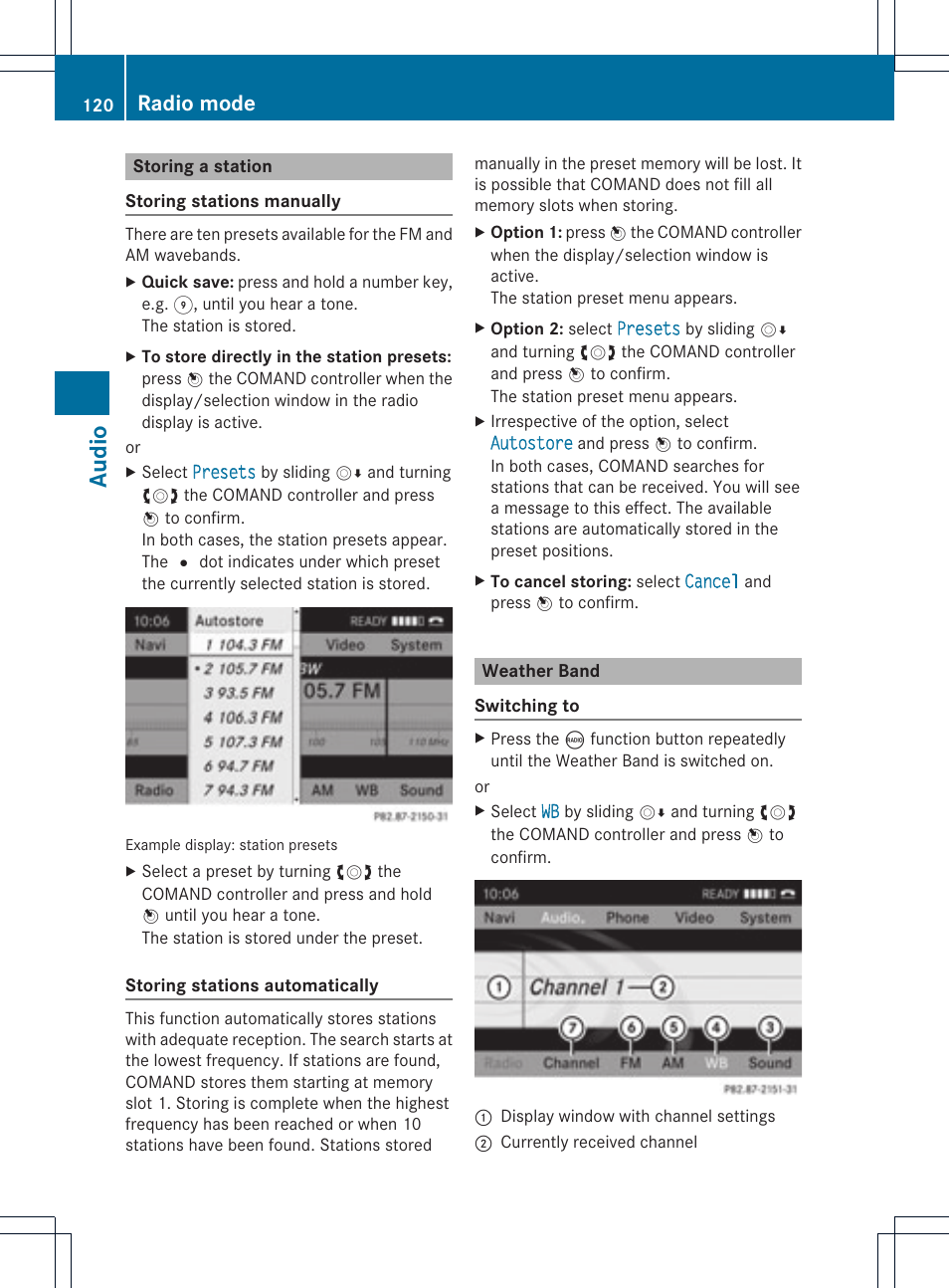 Audio, Radio mode | Mercedes-Benz GLK-Class 2012 COMAND Manual User Manual | Page 122 / 182