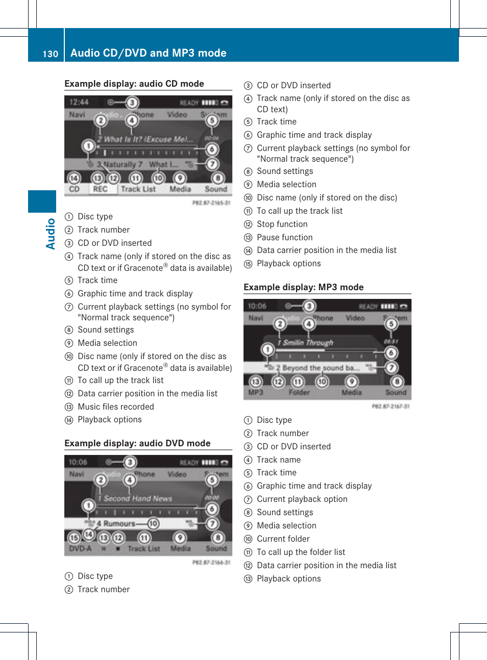 Audio, Audio cd/dvd and mp3 mode | Mercedes-Benz GLK-Class 2012 COMAND Manual User Manual | Page 132 / 182