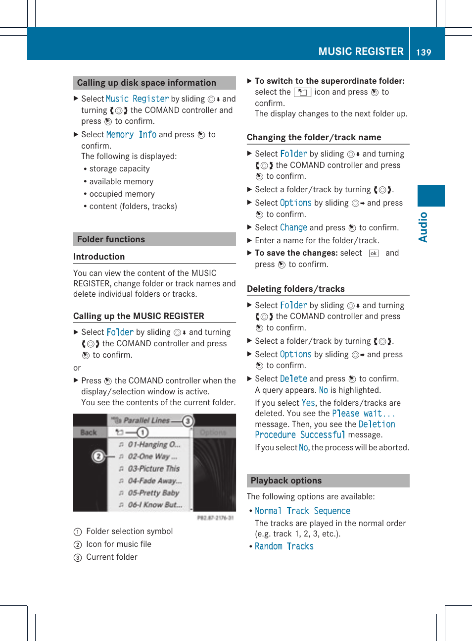 Audio, Music register | Mercedes-Benz GLK-Class 2012 COMAND Manual User Manual | Page 141 / 182