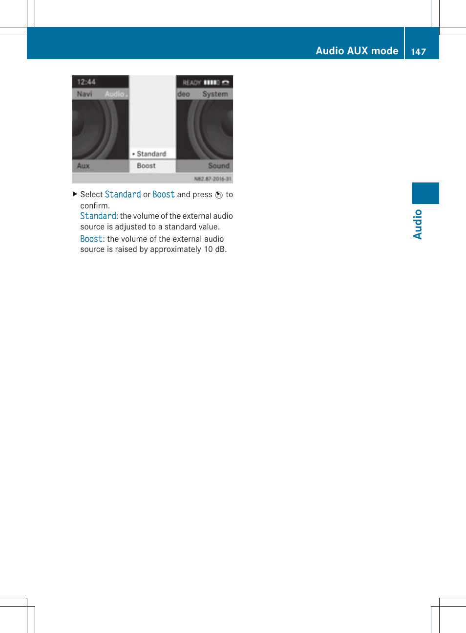 Audio, Audio aux mode | Mercedes-Benz GLK-Class 2012 COMAND Manual User Manual | Page 149 / 182