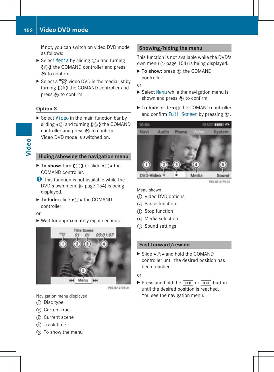 Video, Video dvd mode | Mercedes-Benz GLK-Class 2012 COMAND Manual User Manual | Page 154 / 182