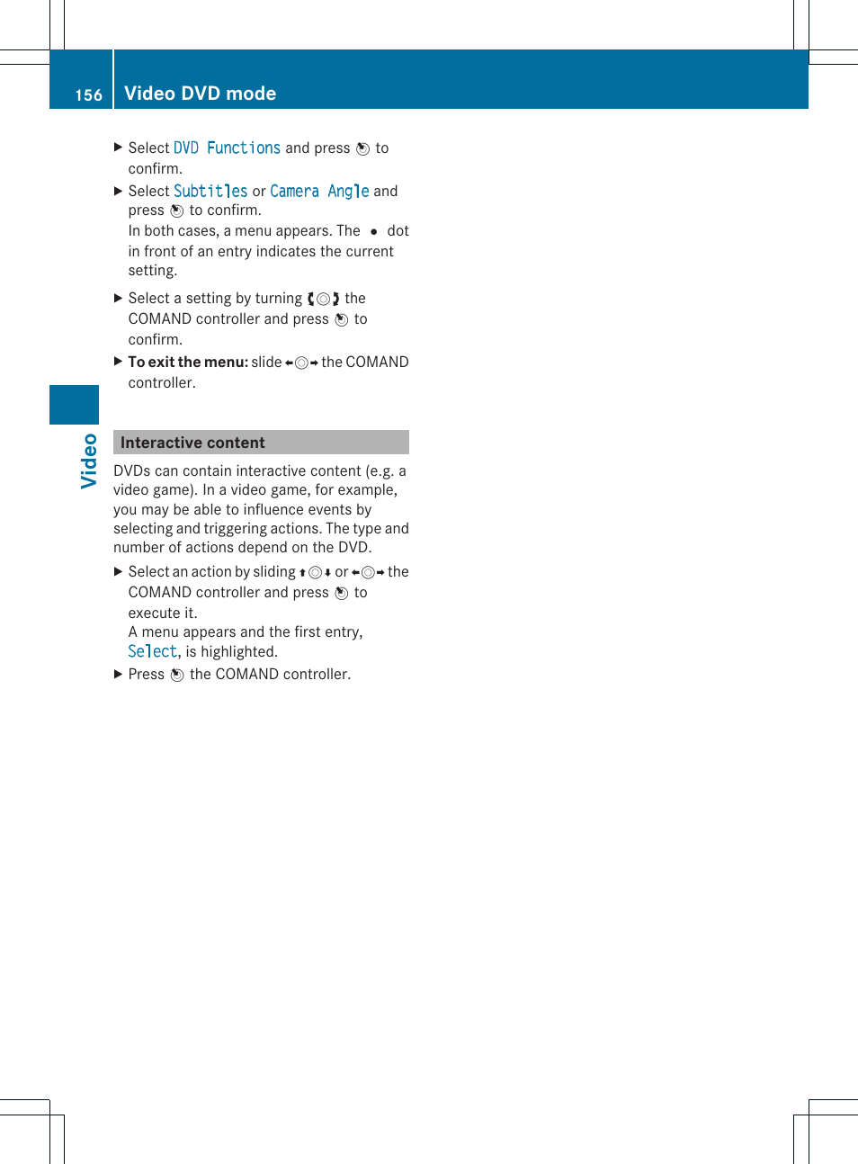Video, Video dvd mode | Mercedes-Benz GLK-Class 2012 COMAND Manual User Manual | Page 158 / 182