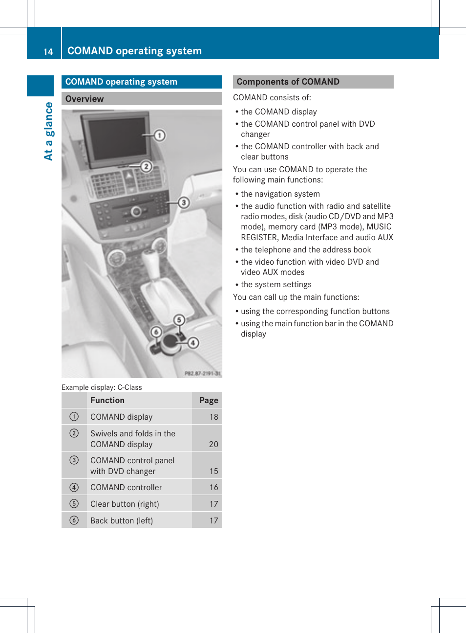 At a glan ce, Comand operating system | Mercedes-Benz GLK-Class 2012 COMAND Manual User Manual | Page 16 / 182