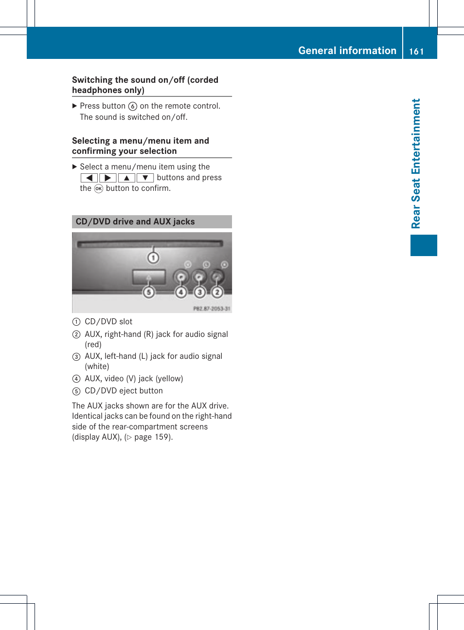Rear seat entert ainment, General information | Mercedes-Benz GLK-Class 2012 COMAND Manual User Manual | Page 163 / 182