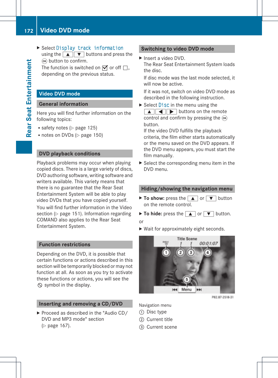 Rear seat enterta inment, Video dvd mode | Mercedes-Benz GLK-Class 2012 COMAND Manual User Manual | Page 174 / 182
