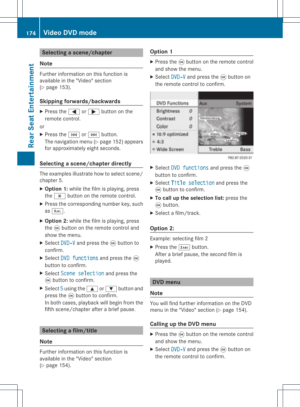 Rea rseat enter ta inment, Video dvd mode | Mercedes-Benz GLK-Class 2012 COMAND Manual User Manual | Page 176 / 182