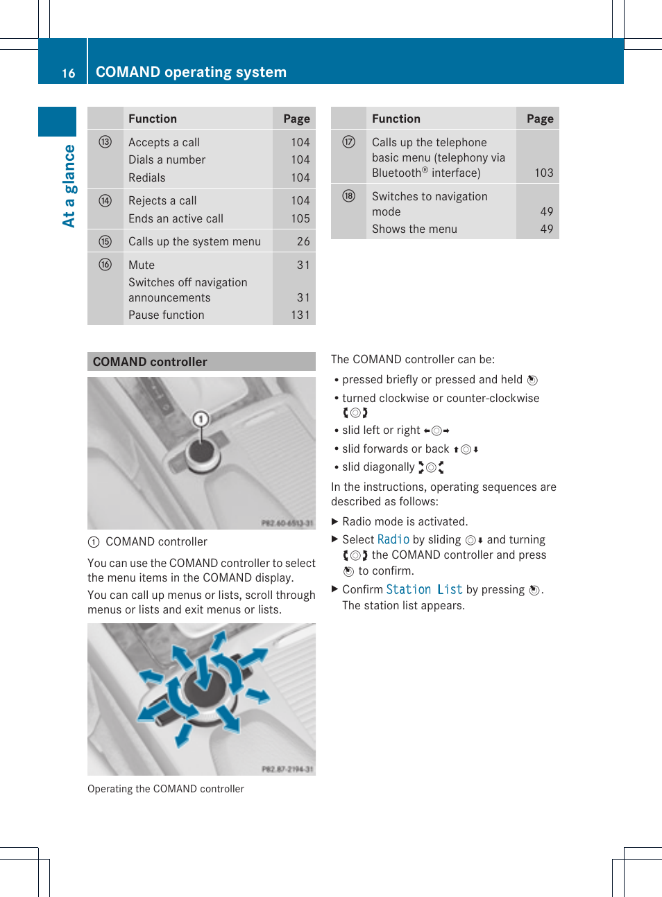 At a glance, Comand operating system | Mercedes-Benz GLK-Class 2012 COMAND Manual User Manual | Page 18 / 182