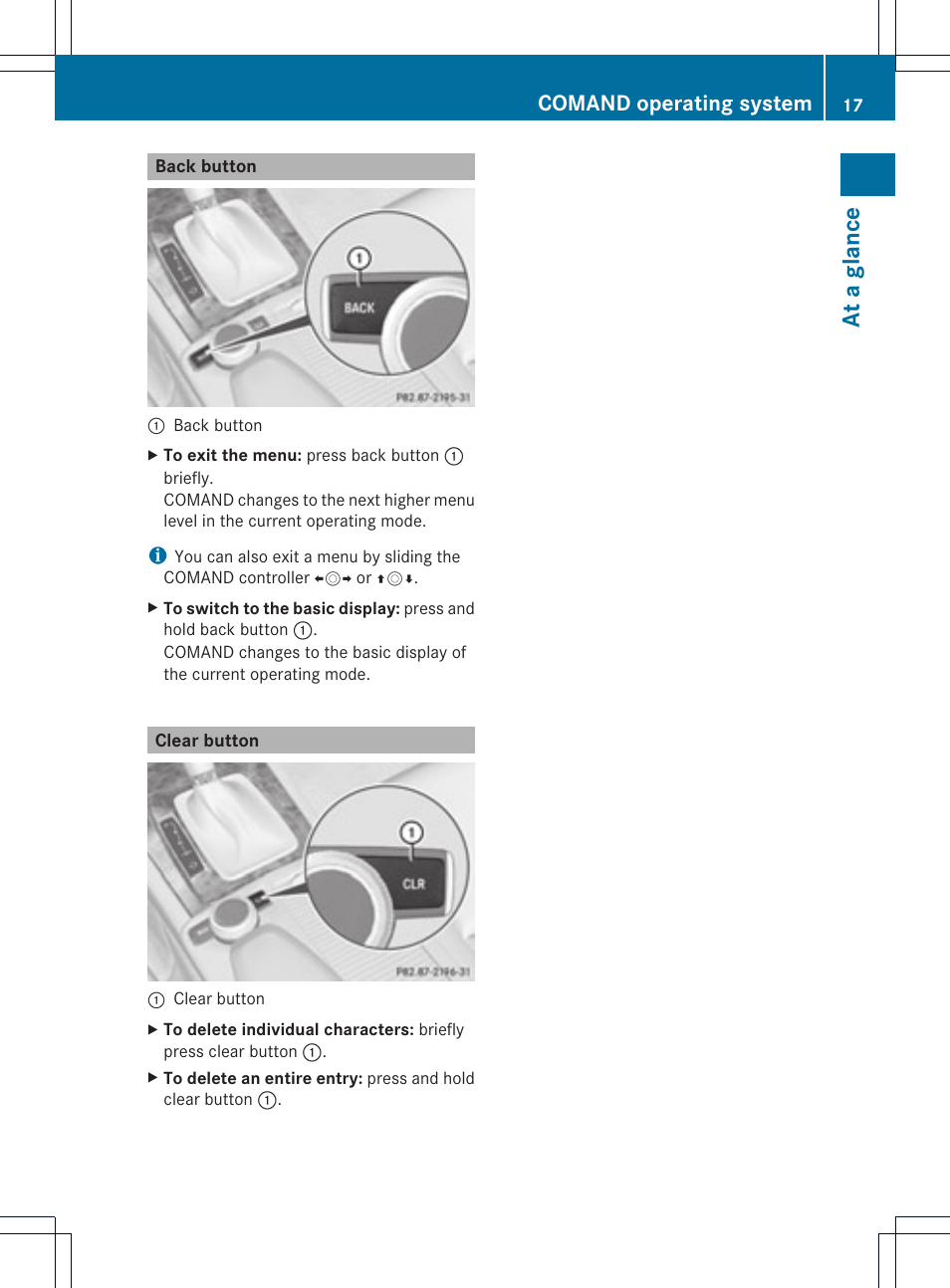 At a glance, Comand operating system | Mercedes-Benz GLK-Class 2012 COMAND Manual User Manual | Page 19 / 182