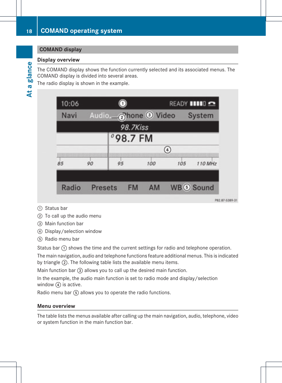 At a glance, Comand operating system | Mercedes-Benz GLK-Class 2012 COMAND Manual User Manual | Page 20 / 182